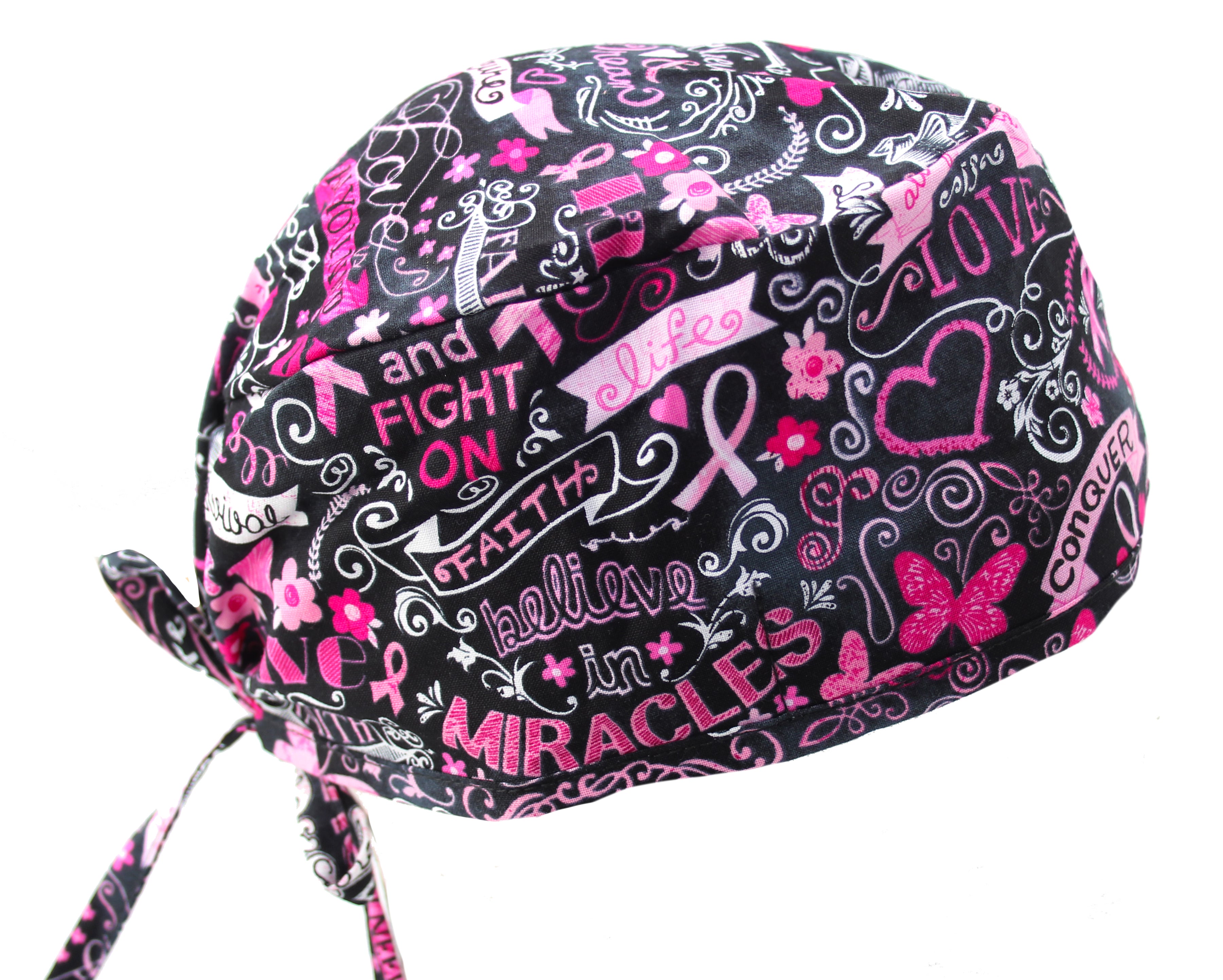 Ear Relief Bouffant Cap (Pink Ribbons - Breast Cancer Awareness