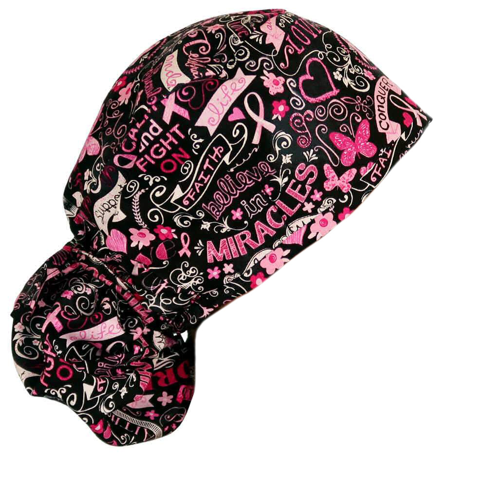 Ear Relief Bouffant Cap (Pink Ribbons - Breast Cancer Awareness