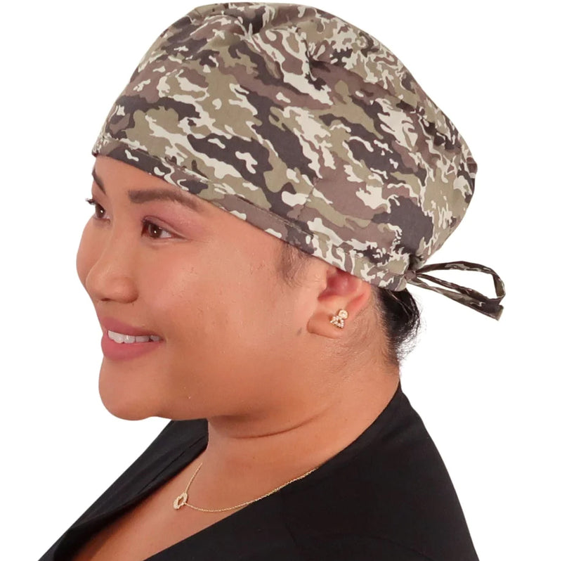 Military Green Brown Camo Scrub Cap