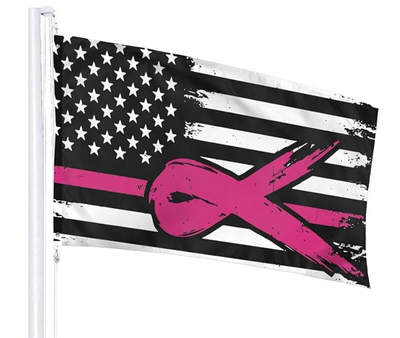 Breast Cancer Awareness Pink Ribbon 3'x5' Pink Line American Flag