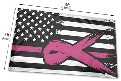 Breast Cancer Awareness Pink Ribbon 3'x5' Pink Line American Flag