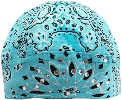 Danbanna Rhinestone Paisley Turquoise Blue Skull Bandana Cap