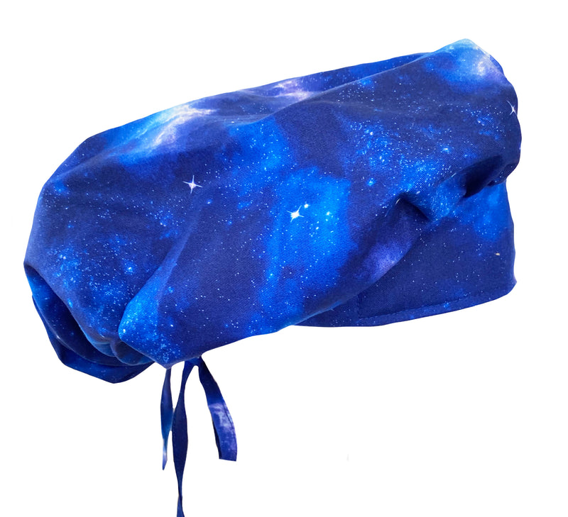 Starry Galaxy Sky Banded Bouffant Blue Scrub Cap